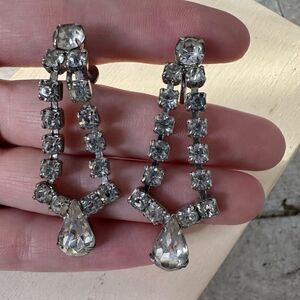 Vintage Screw Back Clear Rhinestone Glam Earrings
